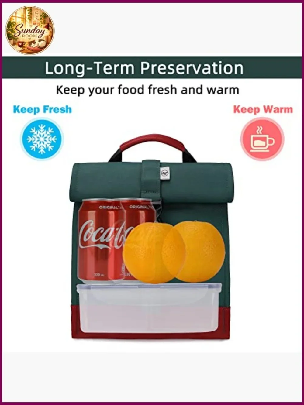 Insulated Rolltop Lunch Bag Tote with Shoulder Strap 8L Capacity